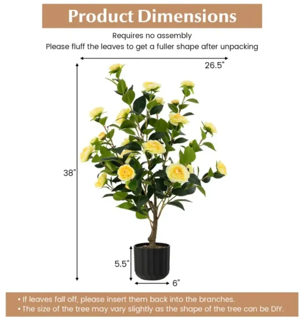 Hivvago 38 Inch Artificial Camellia Tree Faux Flower Plant in Cement Pot 2 Pack