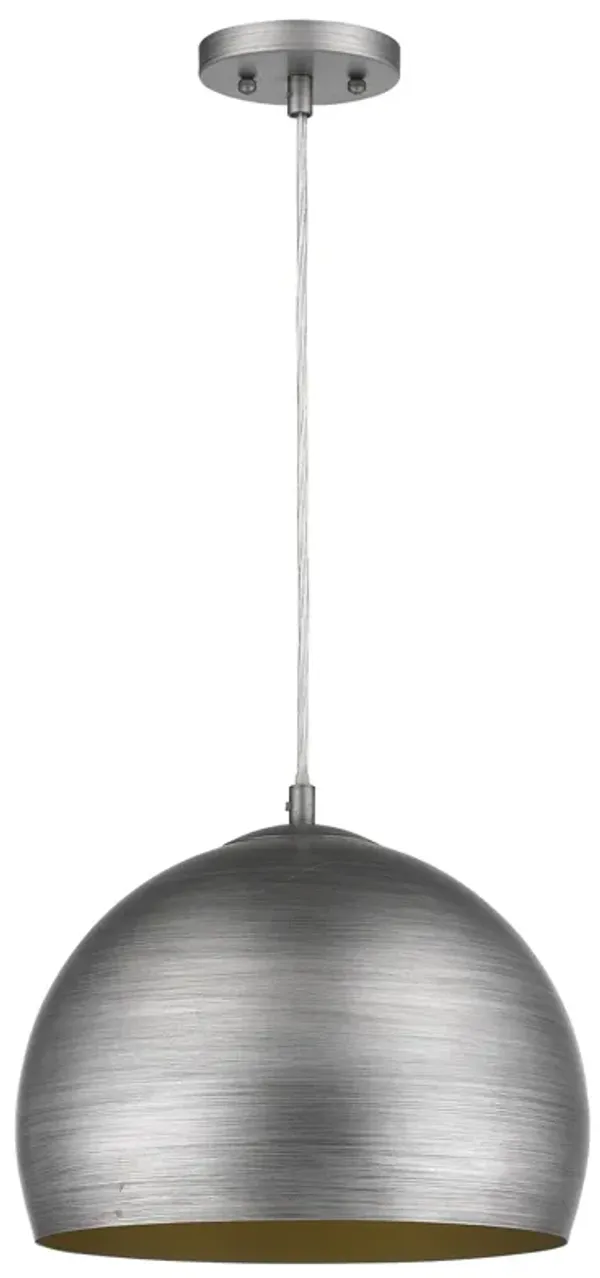 Hivvago Latitude 1-Light Hand Painted Weathered Pewter Pendant With Gold Interior Shade (13.75")