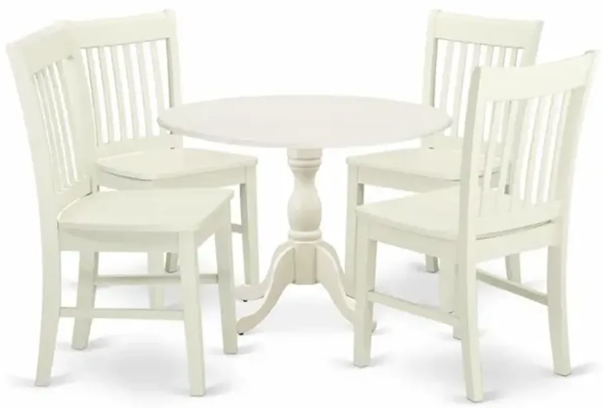 East West Furniture DMNF5-LWH-W 5 Piece Dinette Sets Includes 1 Drop Leaves Modern Kitchen Table and 4 Linen White Mid Century Dining Chairs with Slatted Back - Linen White Finish