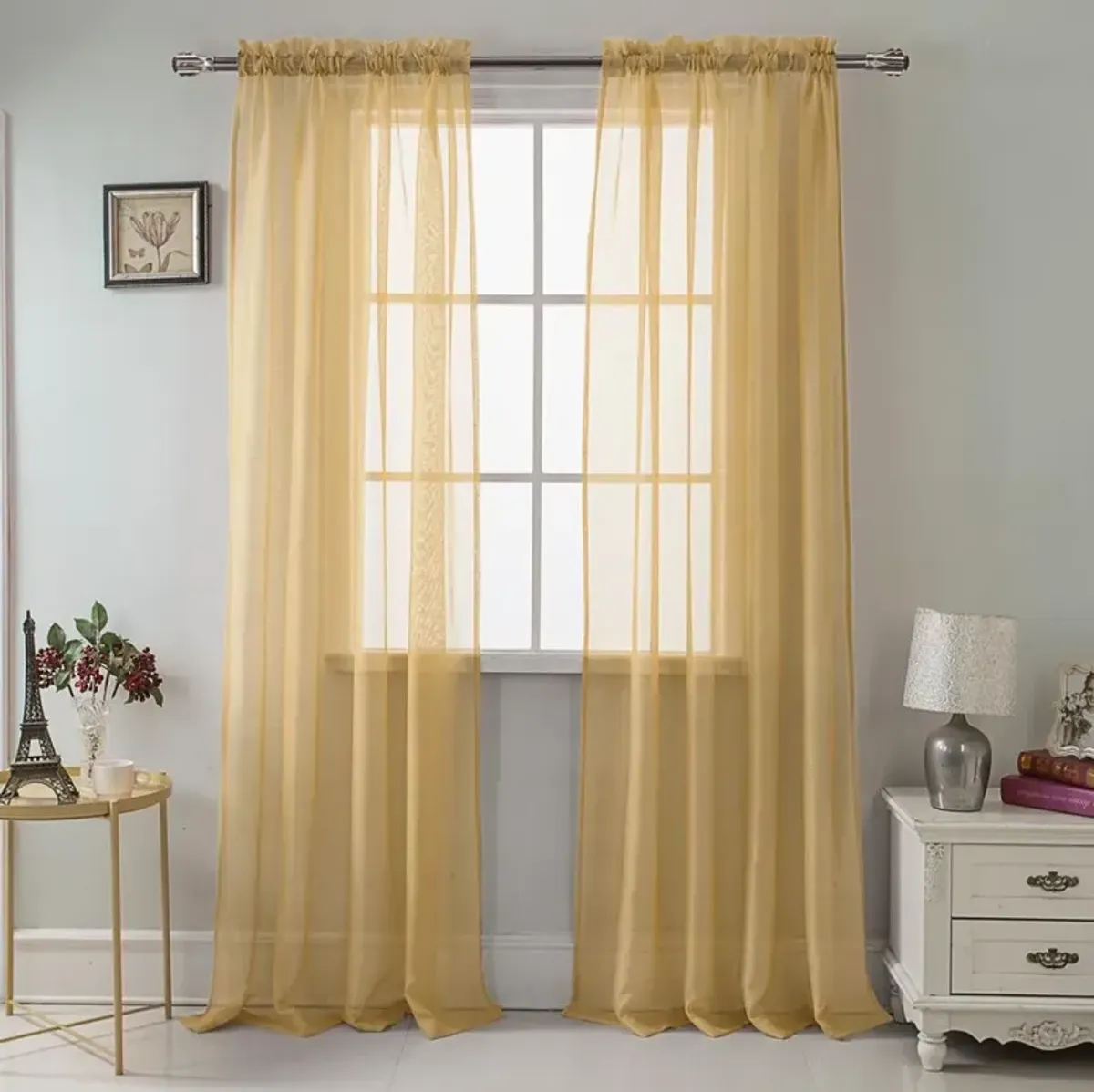 RT Designers Celine Sheer Rod Pocket Curtain Panel Pair - 55x90", Coffee