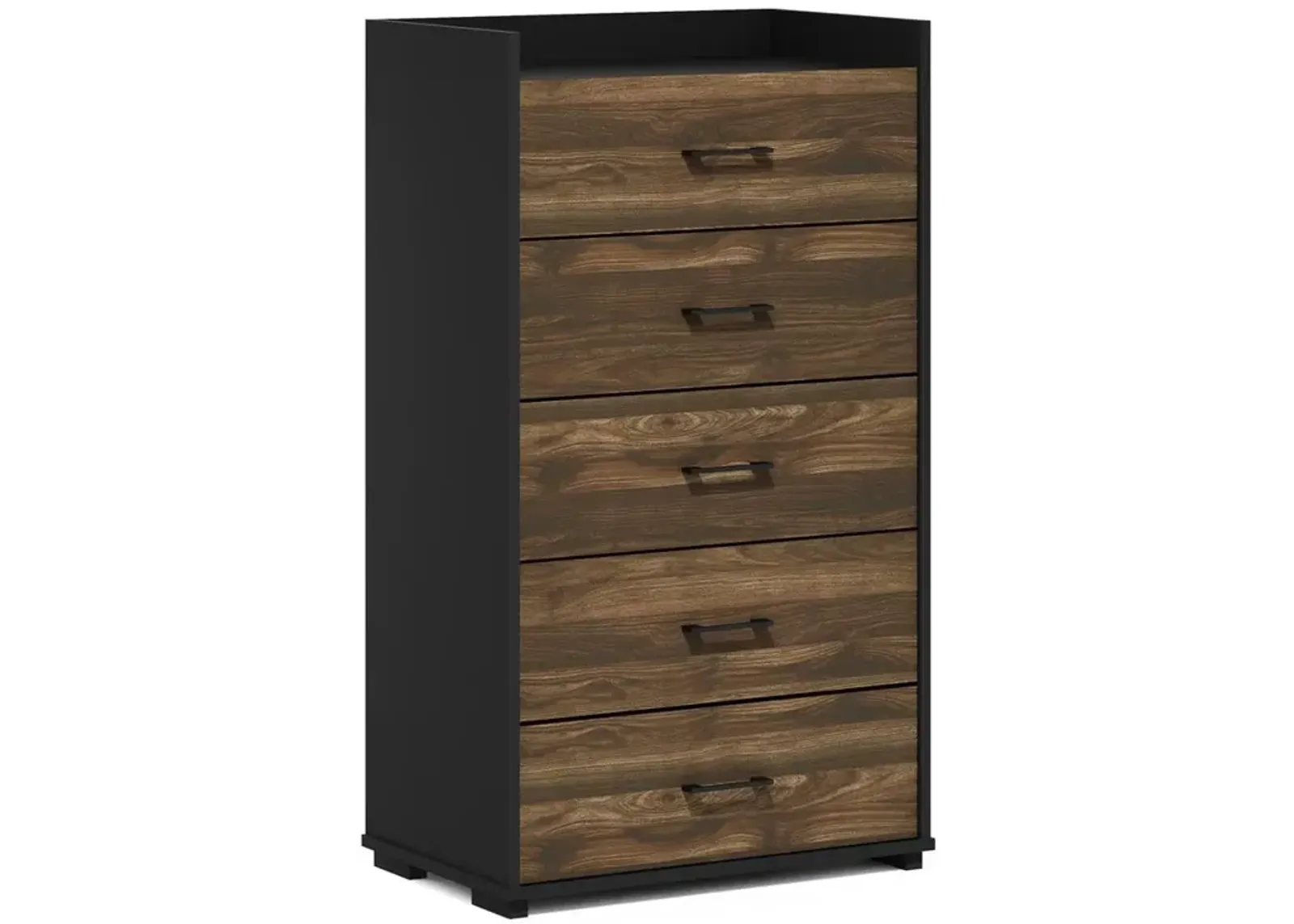 Furinno Tidur Modern Organization and Storage Handle Bedroom 5-Drawer Chest Dresser, Columbia Walnut/Black