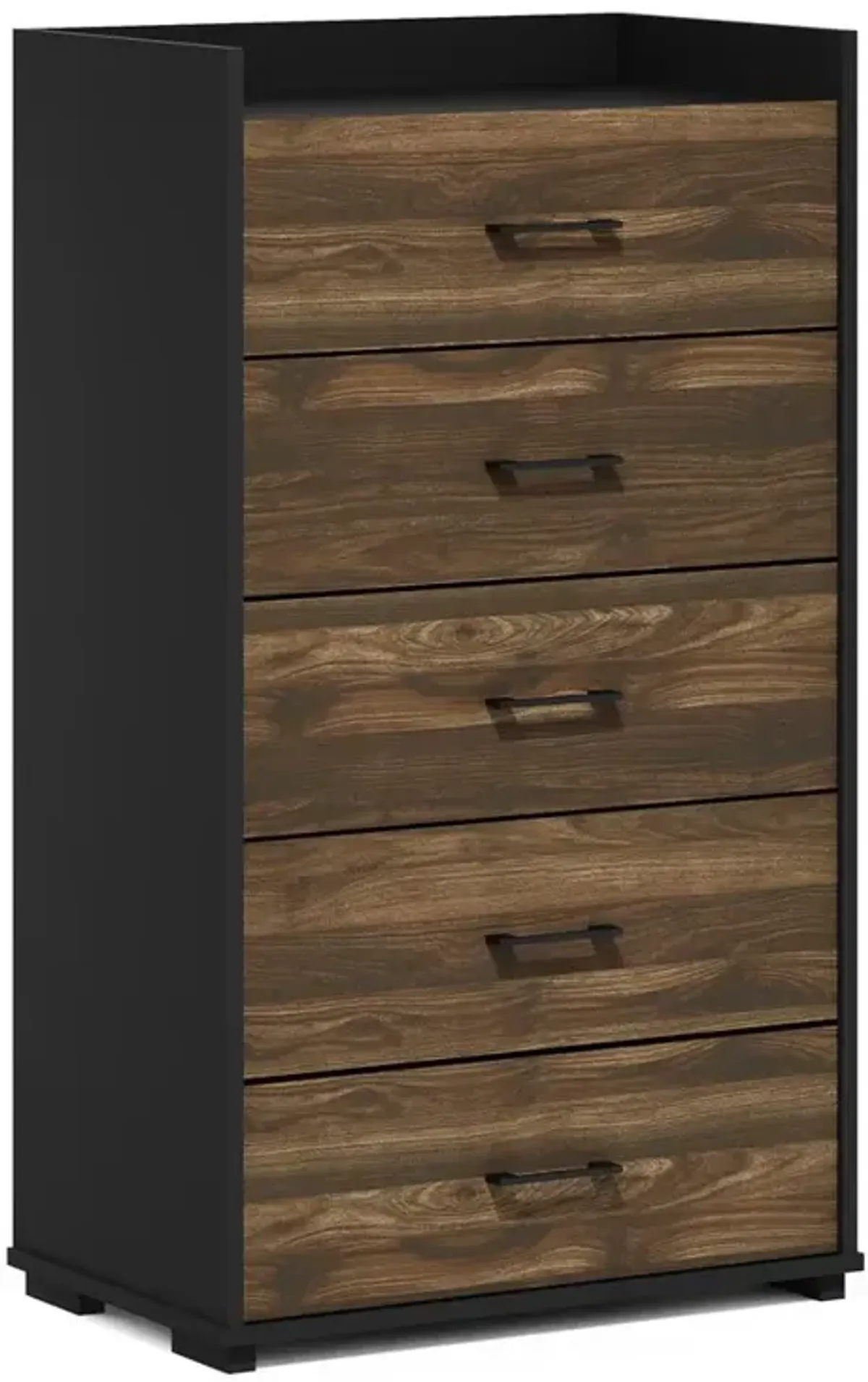 Furinno Tidur Modern Organization and Storage Handle Bedroom 5-Drawer Chest Dresser, Columbia Walnut/Black