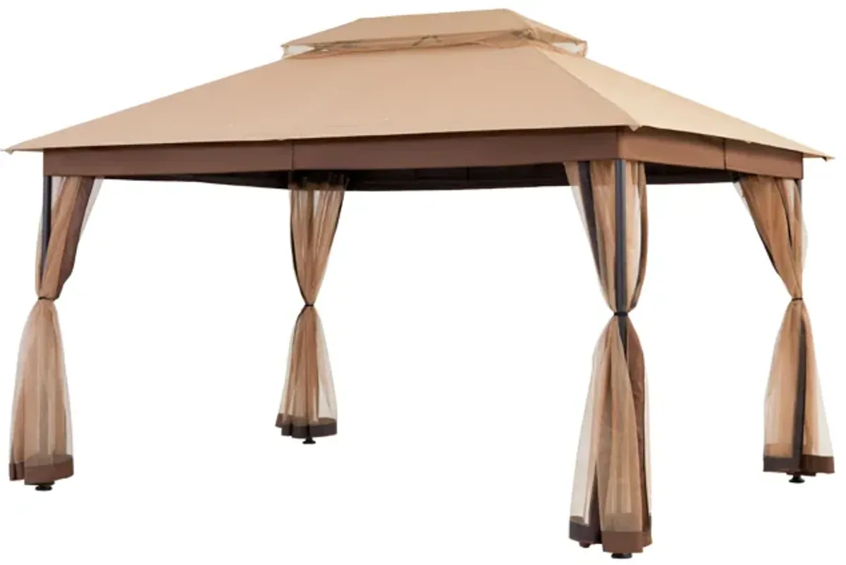 MONDAWE 10 x 13 ft Soft Top Outdoor Patio Gazebo Tent Canopy with Included Mosquito Netting Ventilated Double Roof, Beige