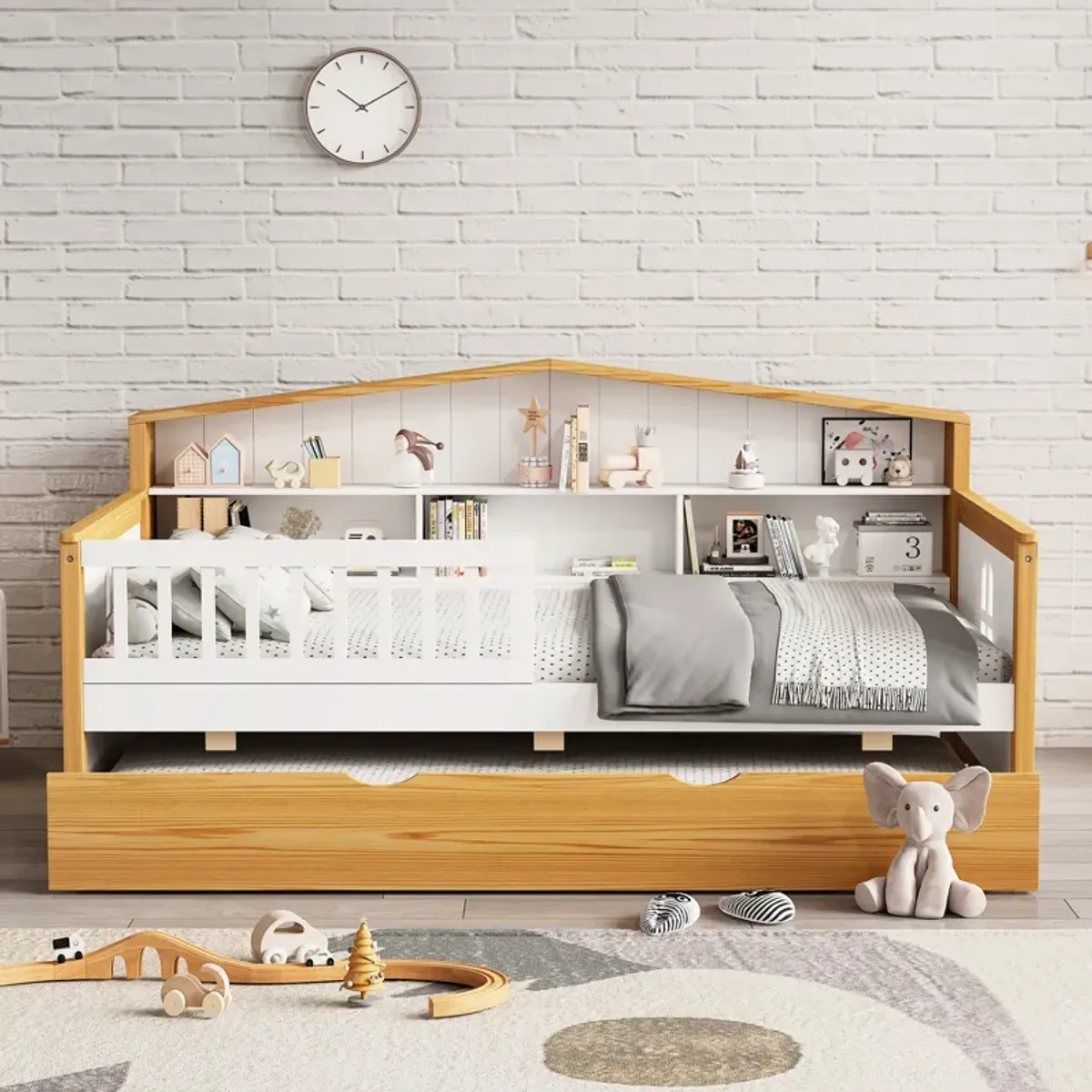 Merax House Shape Daybed Bed with Bookcase