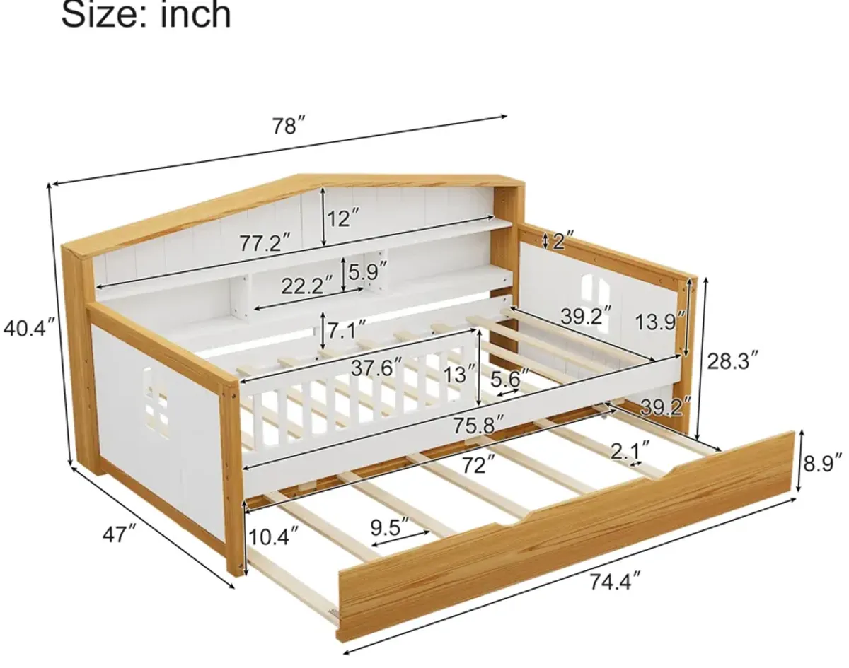 Merax House Shape Daybed Bed with Bookcase