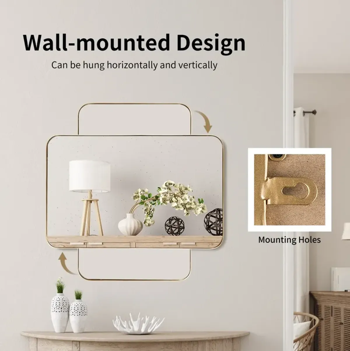 32" x 20" Metal Frame Wall-Mounted Rectangle Mirror