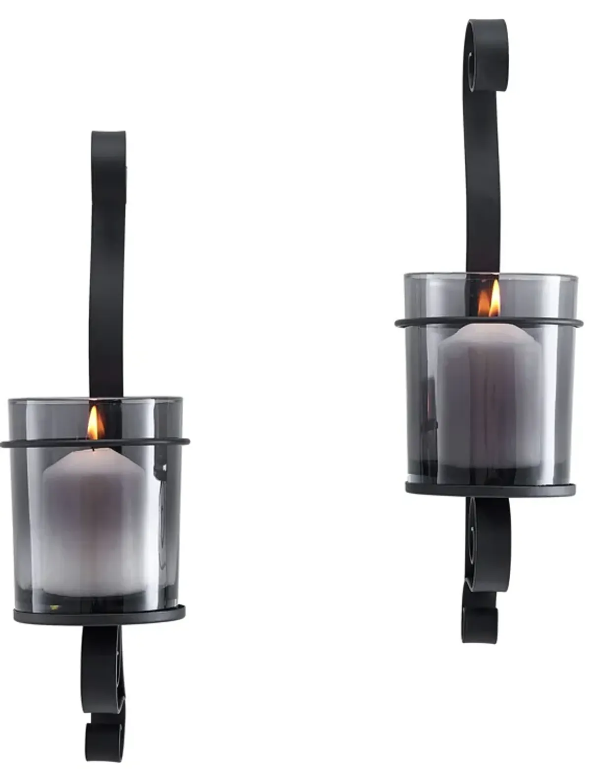 Danya B. Vintage Black Wall Sconce Candle Holder Set (2) with Smoke Glass Hurricanes