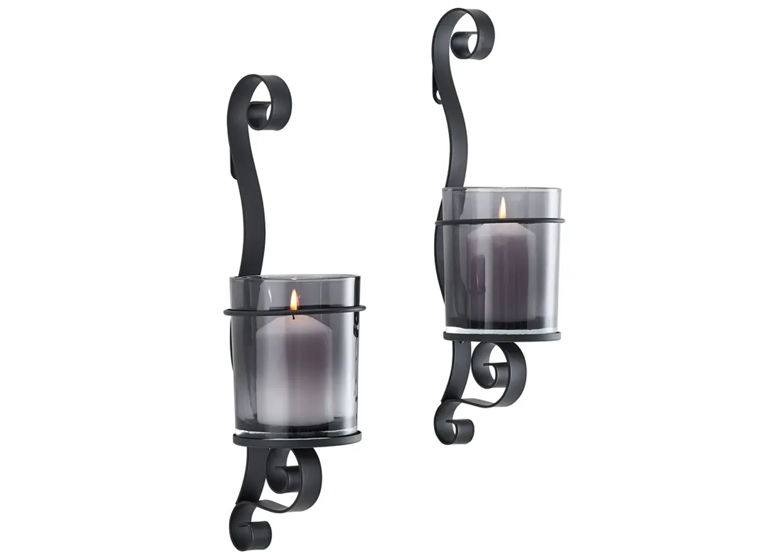 Danya B. Vintage Black Wall Sconce Candle Holder Set (2) with Smoke Glass Hurricanes