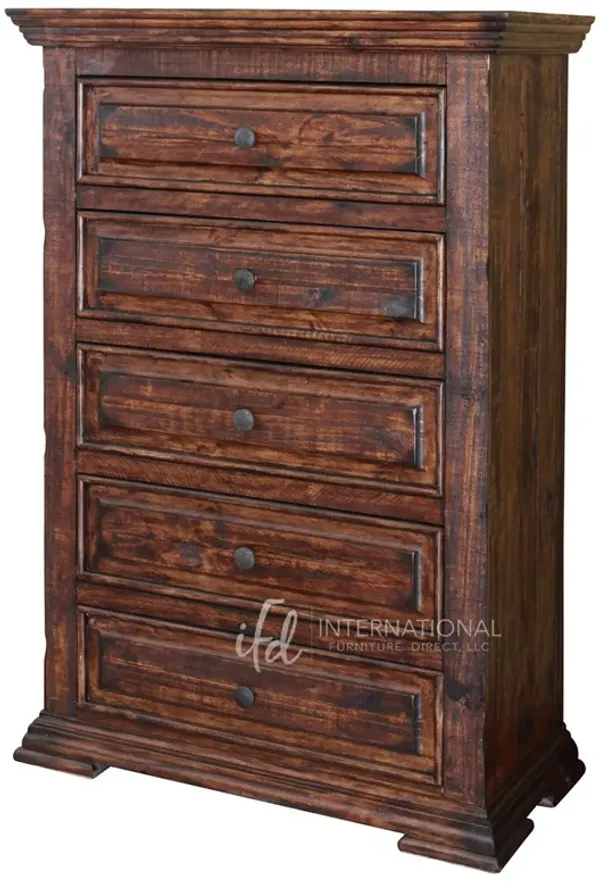Benjara Abi 54 Inch Tall Dresser Chest, Lacquered Pine Wood, 5 Drawers, Chocolate Brown
