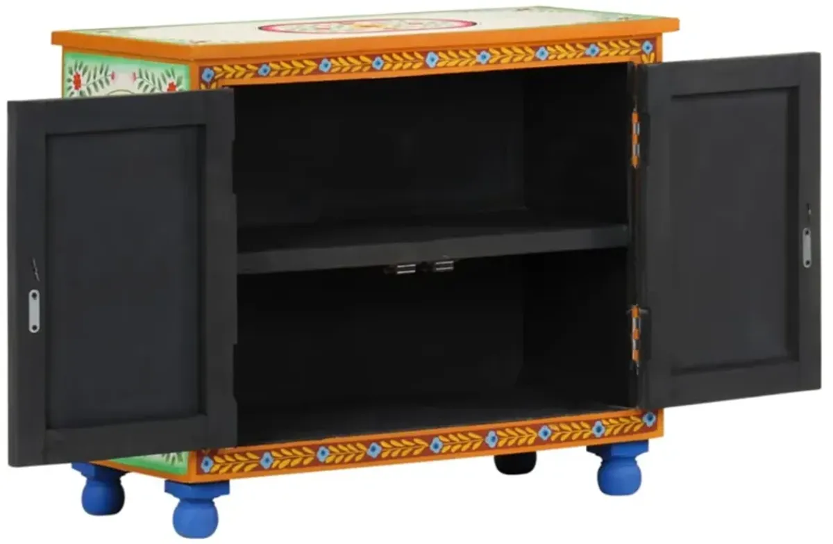 vidaXL Hand Painted Sideboard 27.6"x13.8"x23.6" Solid Mango Wood