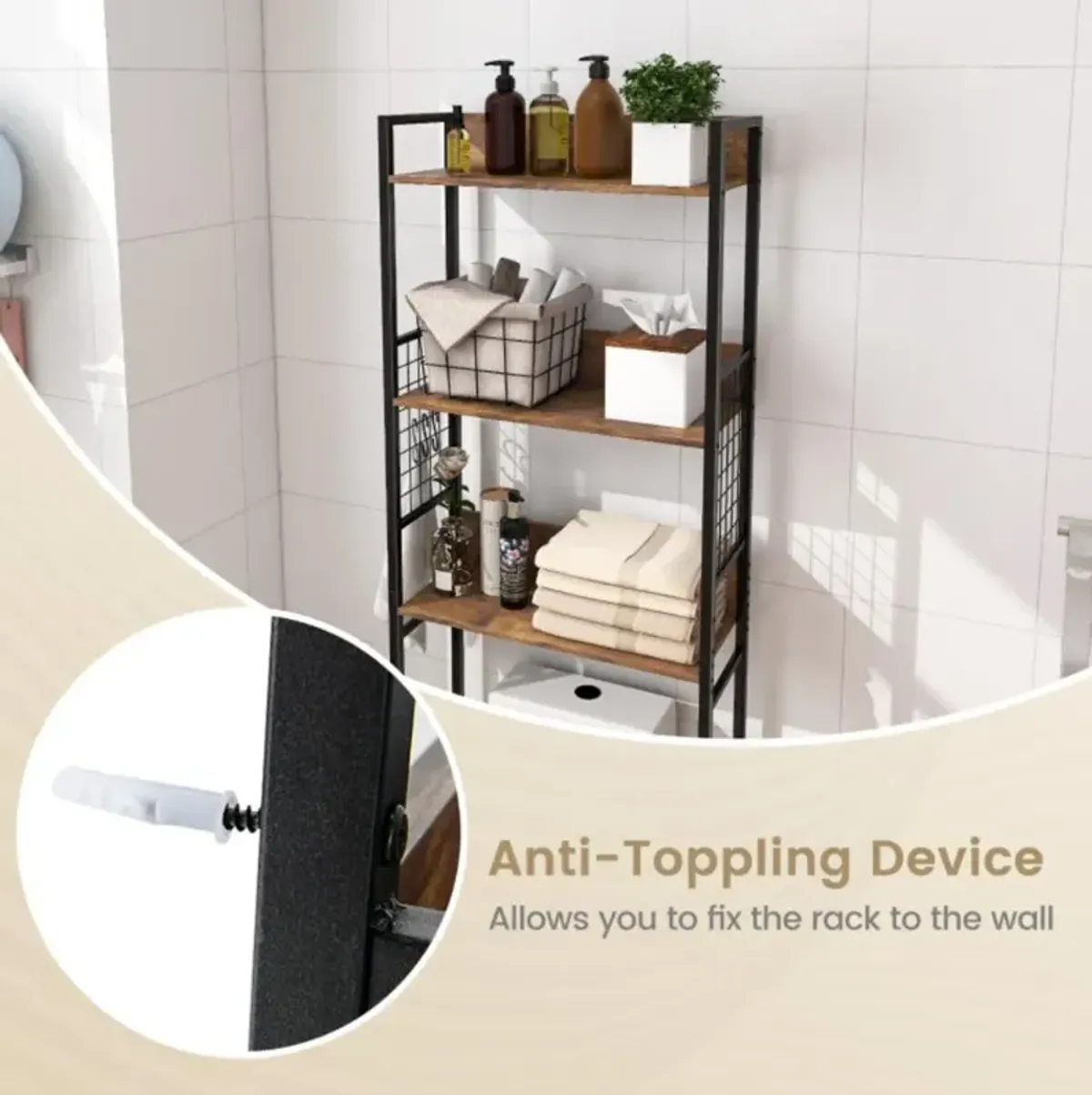 Hivvago 3-Tier Over-the-Toilet Storage Rack with 3 Hooks