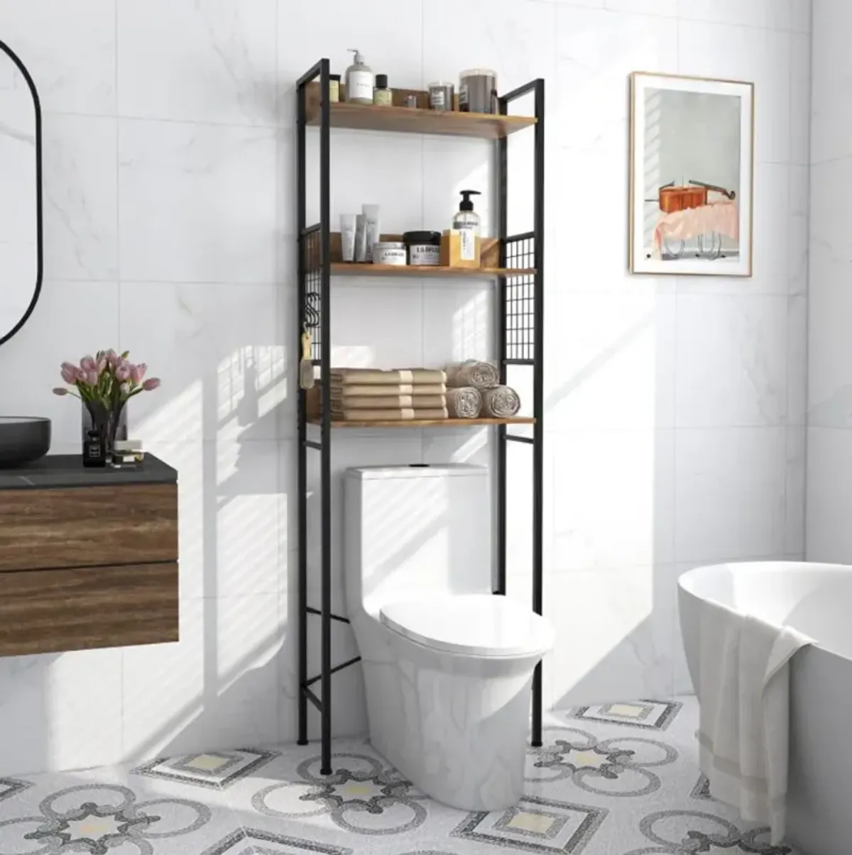 Hivvago 3-Tier Over-the-Toilet Storage Rack with 3 Hooks