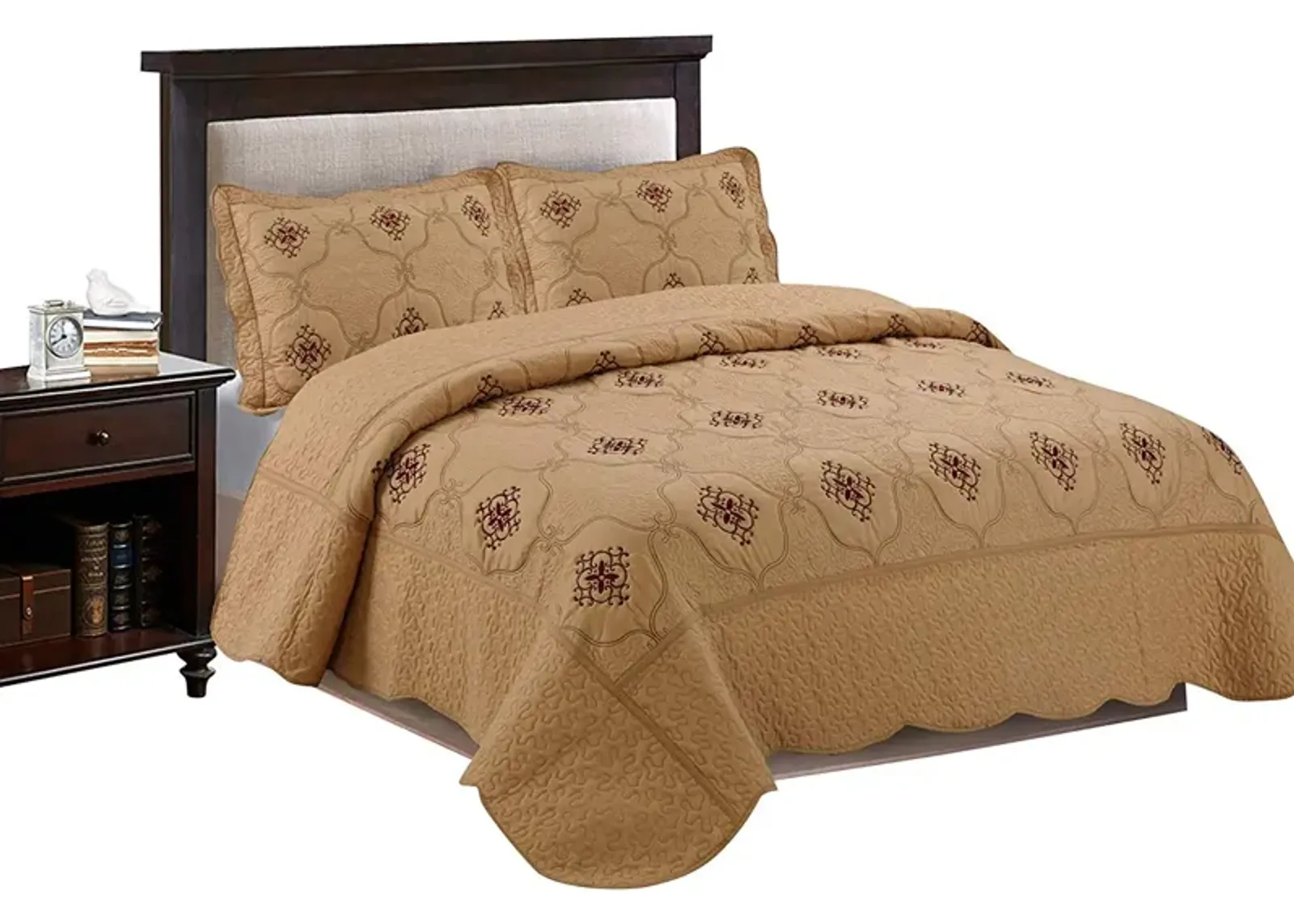 MarCielo 3 Piece Quilted Embroidery Quilts Bedspreads Set Emma