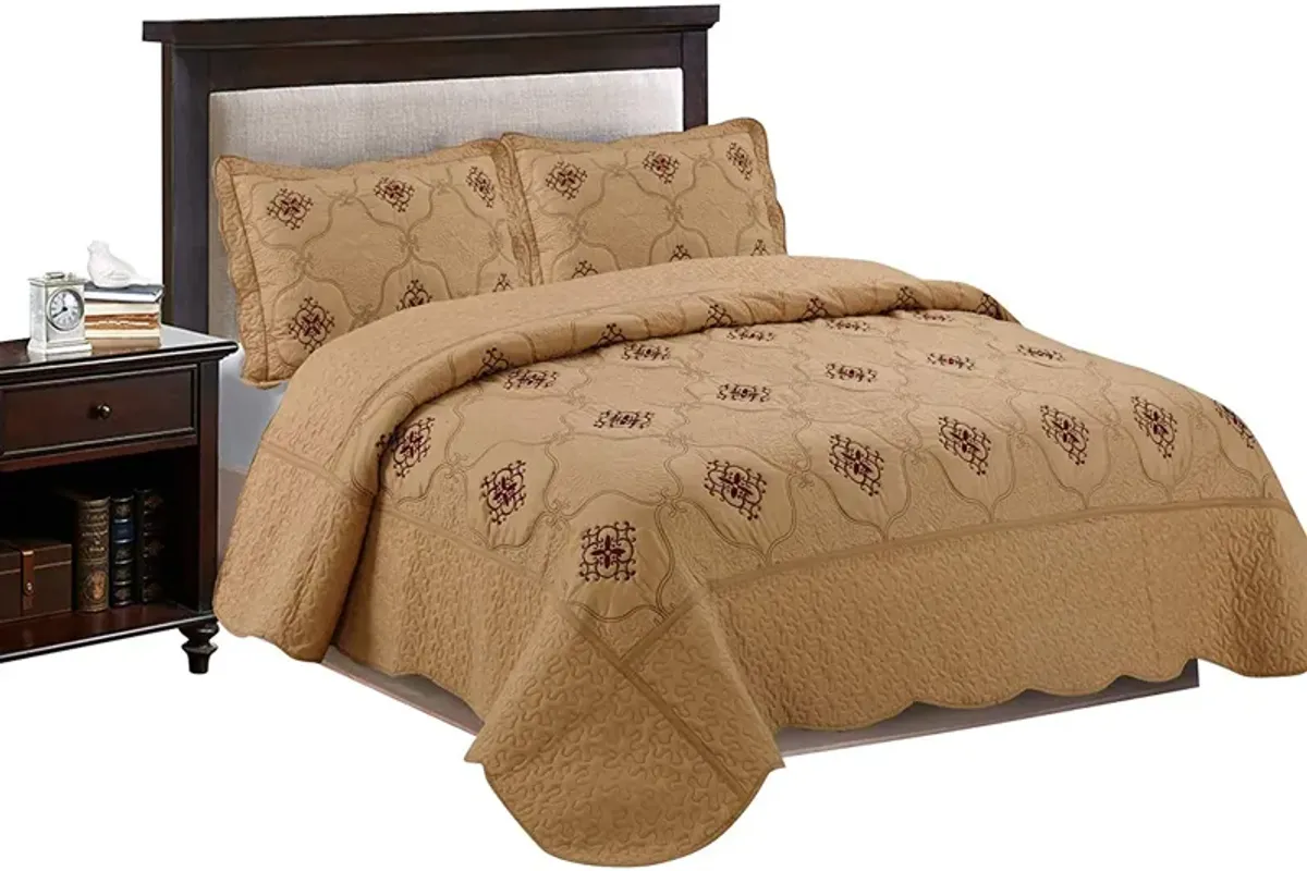 MarCielo 3 Piece Quilted Embroidery Quilts Bedspreads Set Emma