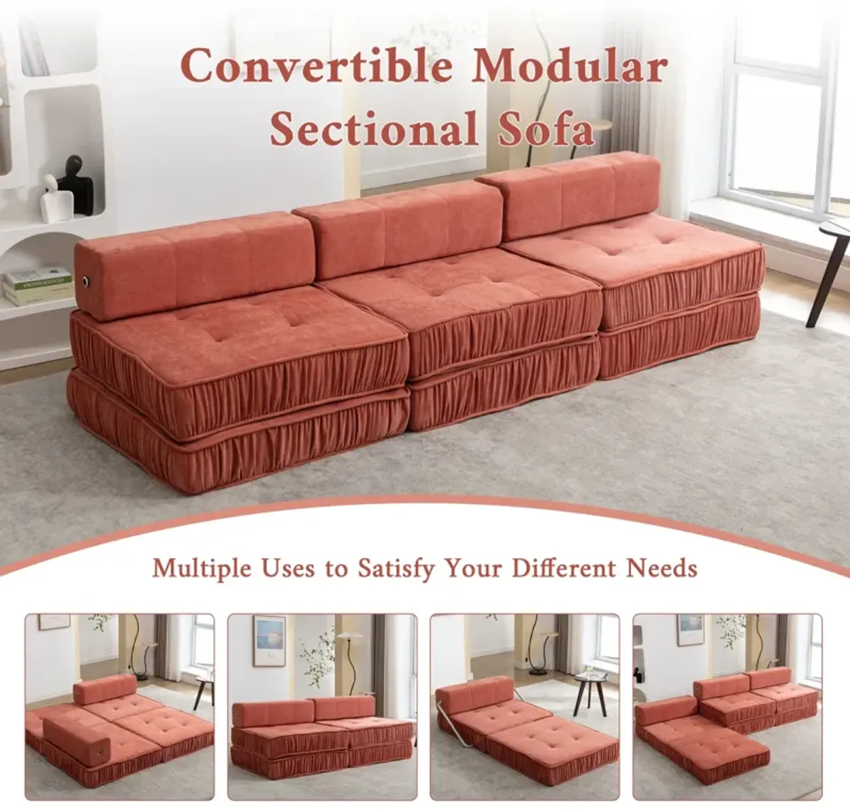 Modular Sectional Sofa with Armless Chair, Orange