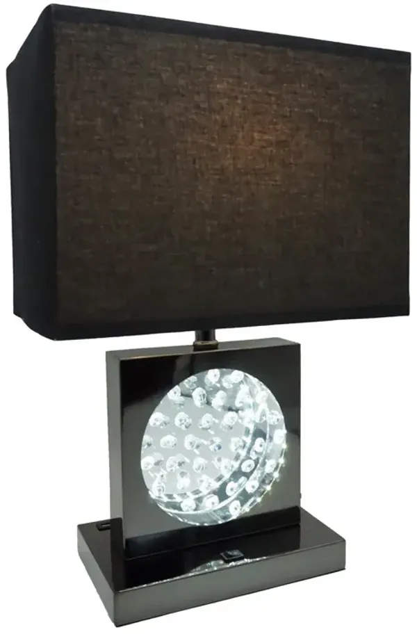 Rohi 22 Inch Table Lamp, Black Fabric Shade, Nickel Base, LED Accents - Benzara