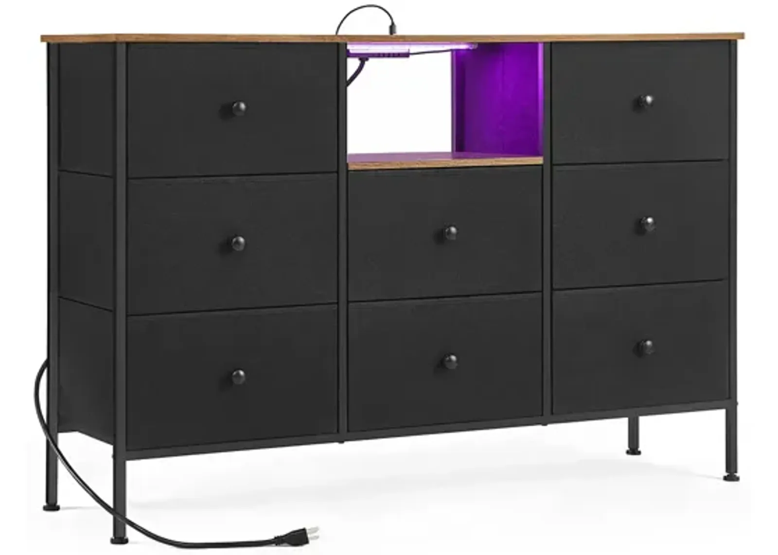 Fabric Dresser with Power Outlets & LED Lights – Stylish Chest of Drawers