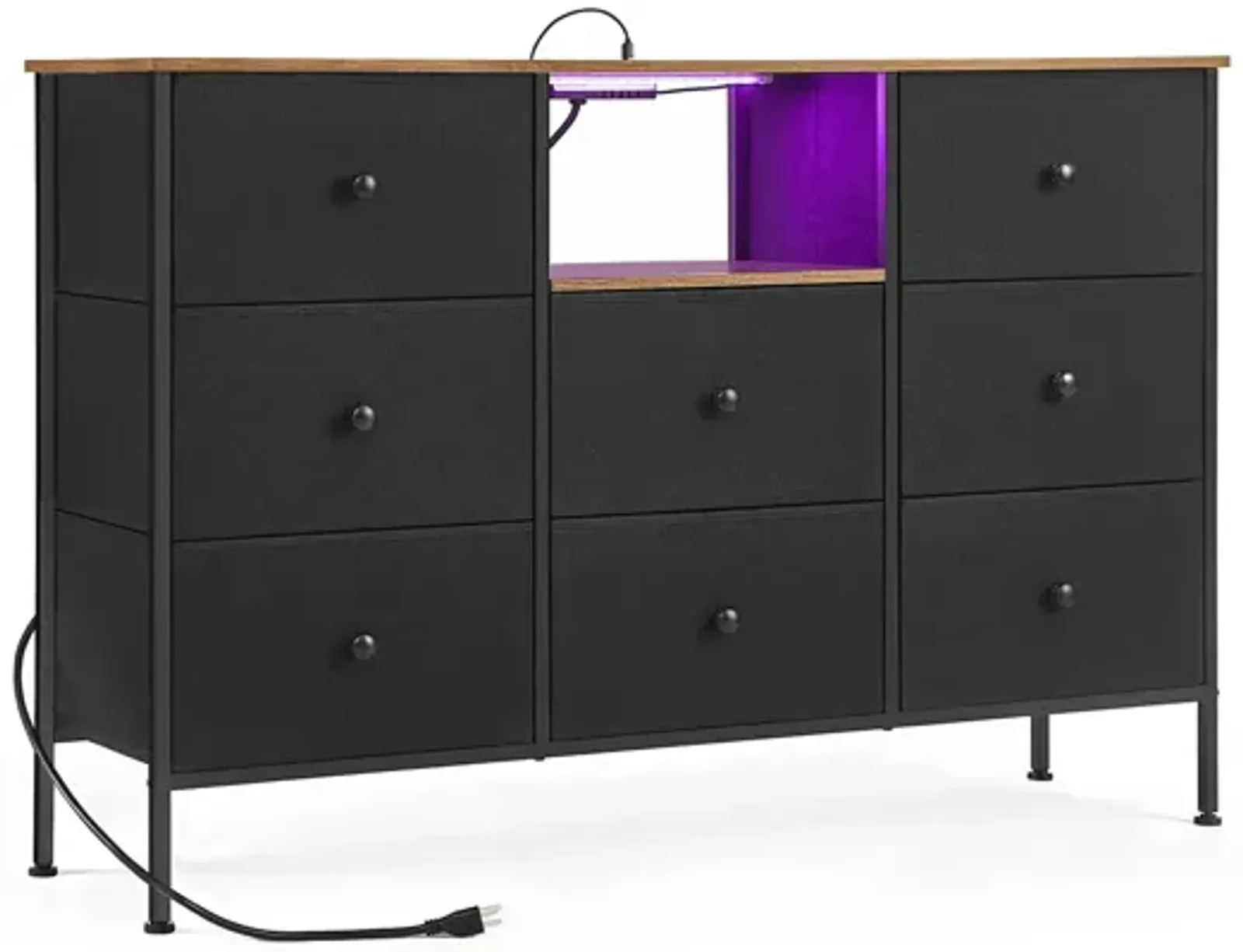 Fabric Dresser with Power Outlets & LED Lights – Stylish Chest of Drawers