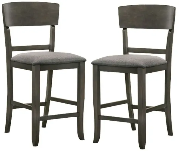 Wooden Counter Height Chair with Curved Back, Set of 2, Charcoal Gray-Benzara