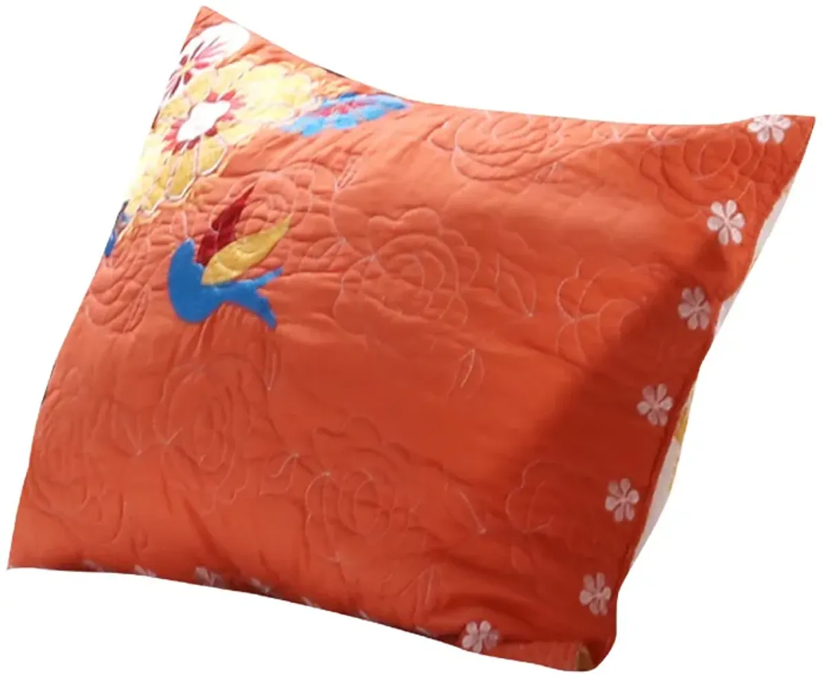 36 Inch Quilted King Pillow Sham, Cotton Rich Fill, Multicolor Embroidery - Benzara