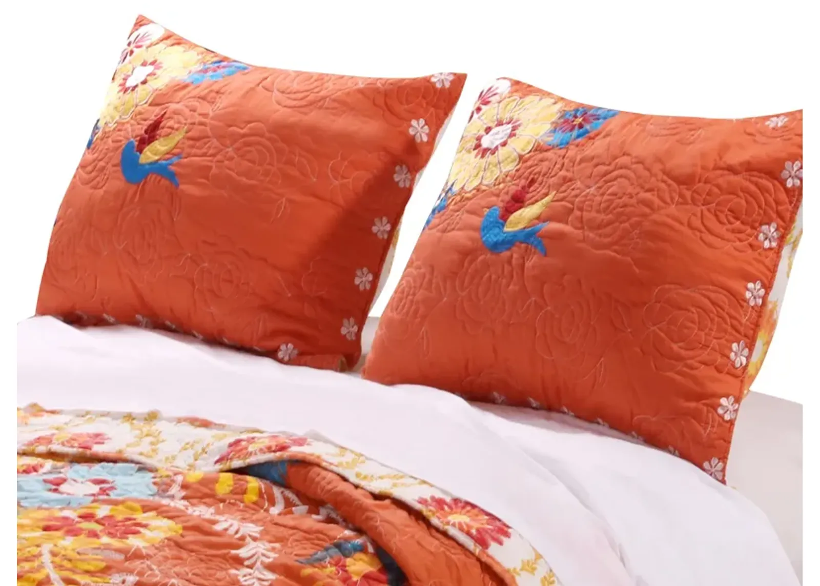 36 Inch Quilted King Pillow Sham, Cotton Rich Fill, Multicolor Embroidery - Benzara