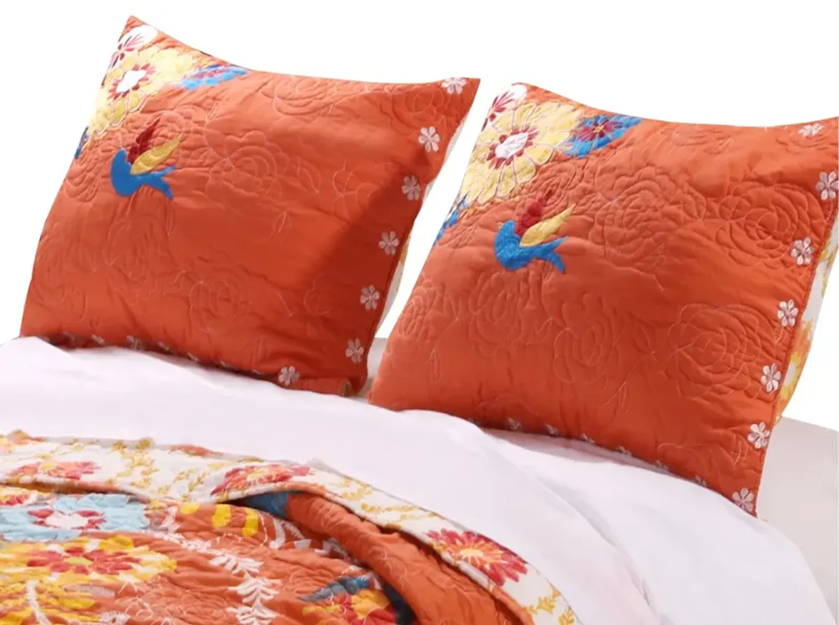 36 Inch Quilted King Pillow Sham, Cotton Rich Fill, Multicolor Embroidery - Benzara