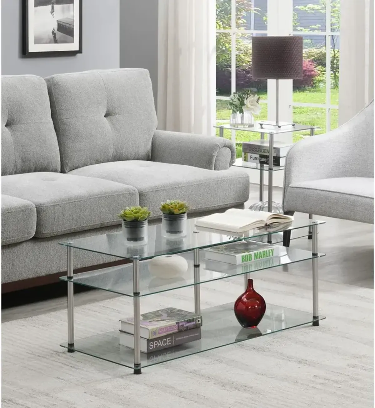 Convience Concept, Inc. Designs2Go Classic Glass 3 Tier Coffee Table