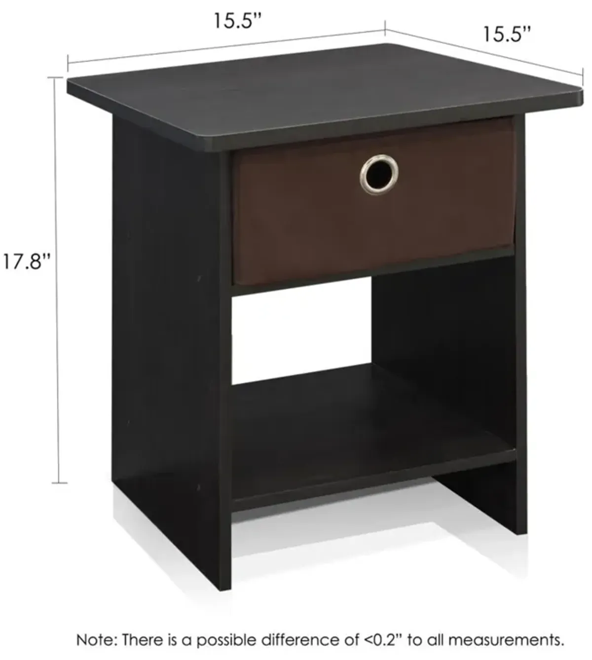 Furinno Dario End Table / Side Table / Night Stand / Bedside Table with Bin Drawer, 2-Pack, Espresso/Brown