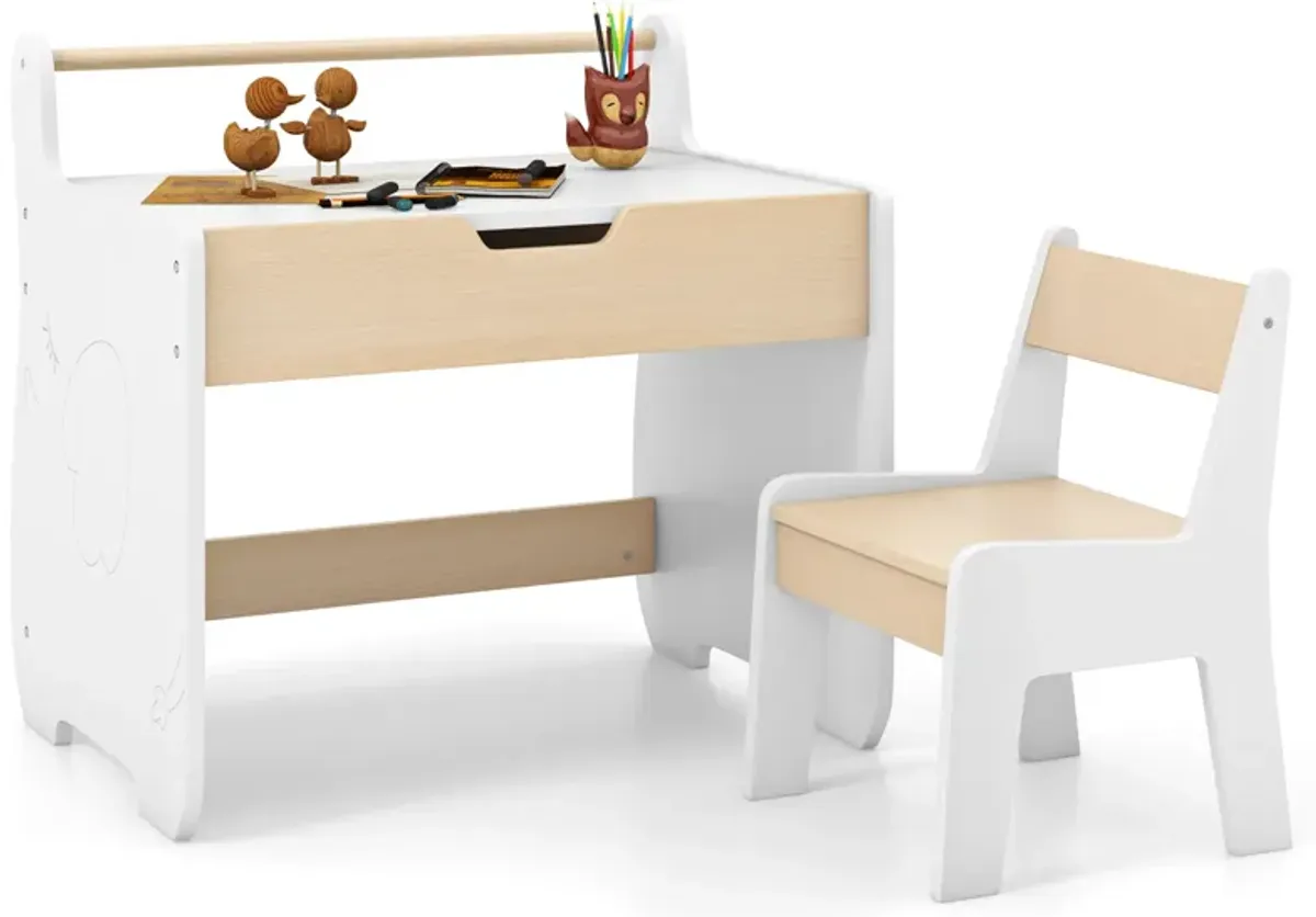 Kids Table and Chair Set with 2 in 1 Detachable Tabletop and Storage