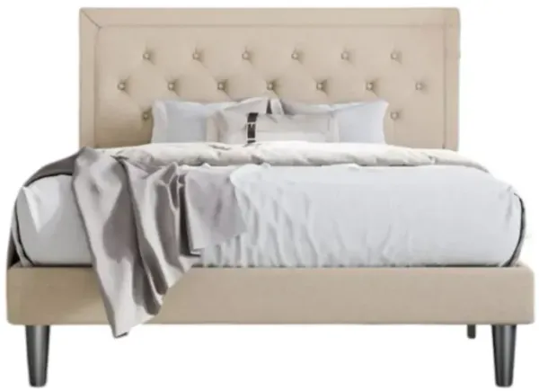 Hivvago Queen Adjustable Height Platform Bed Frame with Beige Upholstered Headboard