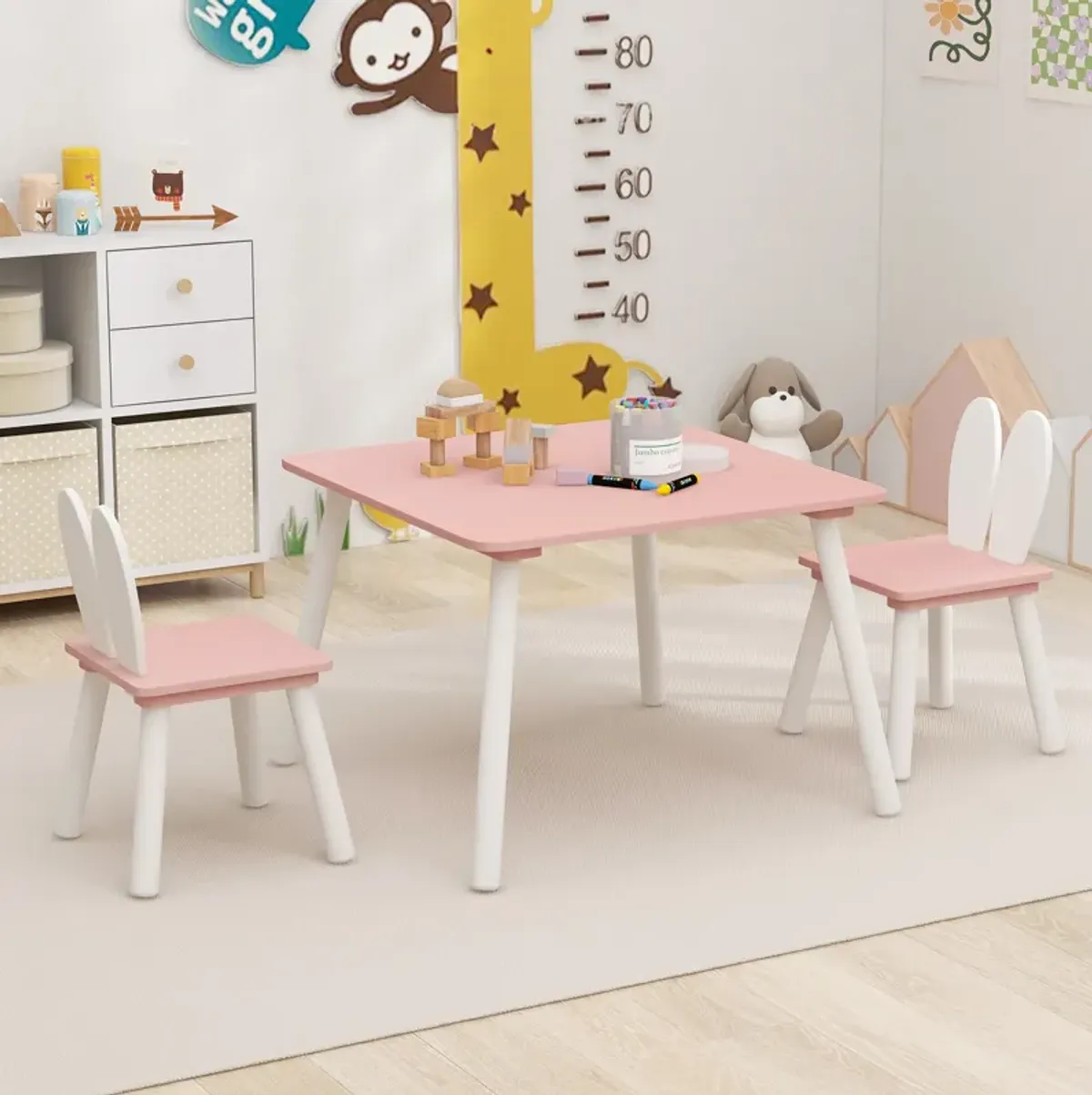 3 Pieces Kids Table and Chairs Set for Arts Crafts Snack Time