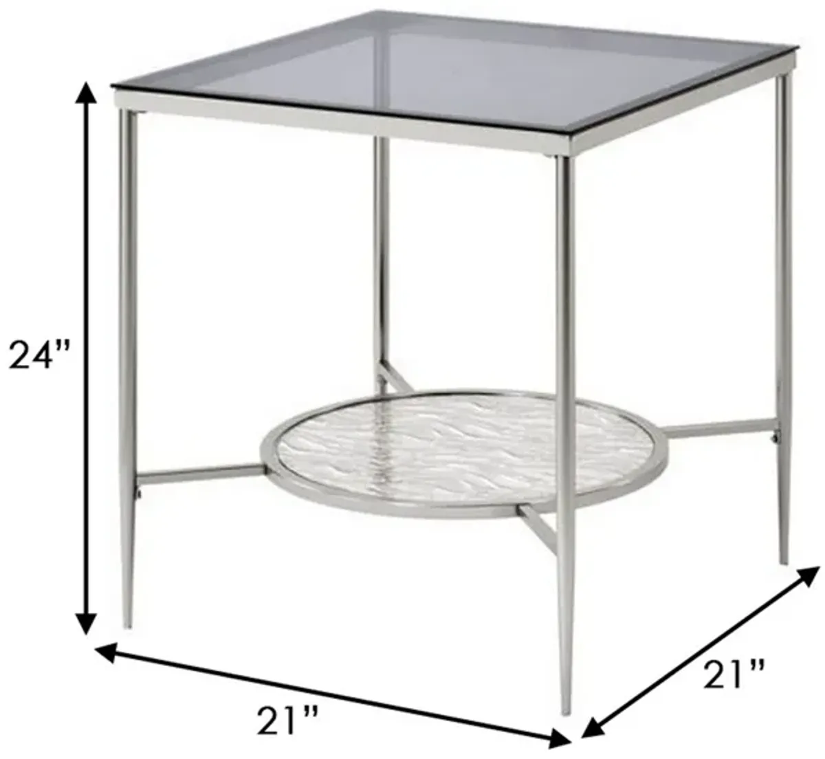 End Table with Textured Round Shelf, Silver-Benzara