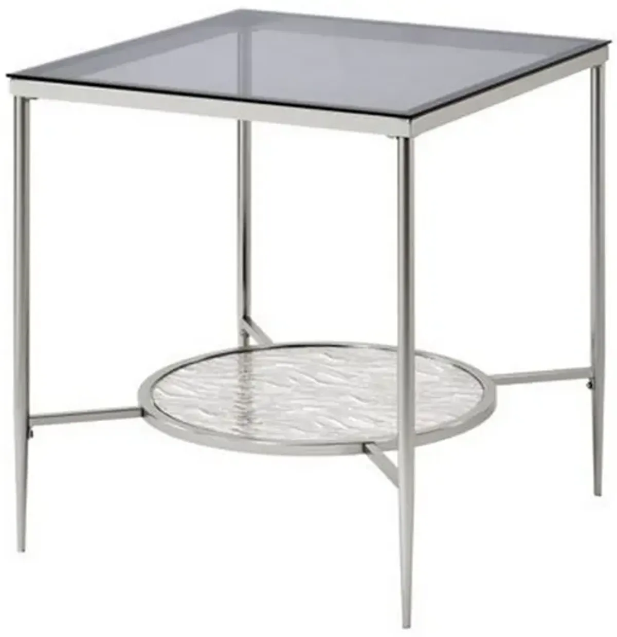 End Table with Textured Round Shelf, Silver-Benzara