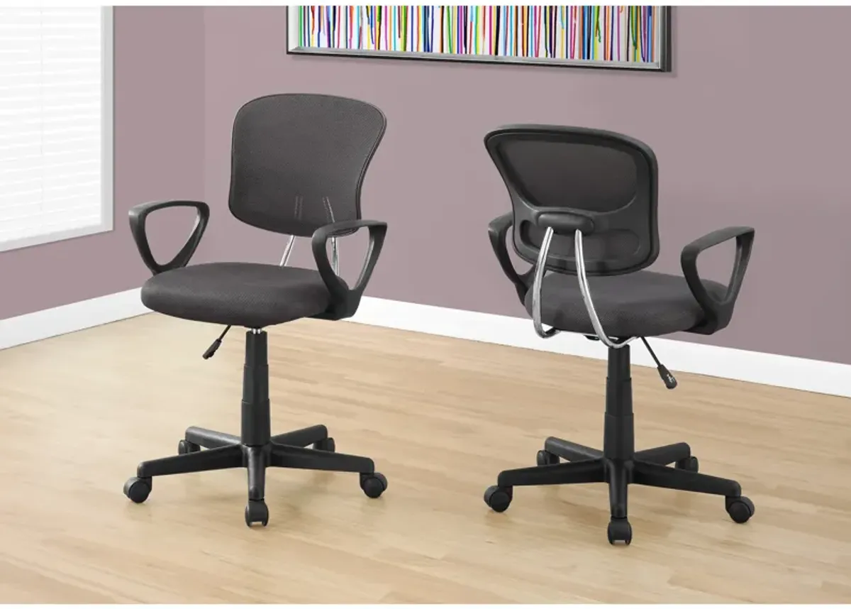 Monarch Specialties I 7262 Office Chair, Adjustable Height, Swivel, Ergonomic, Armrests, Computer Desk, Work, Juvenile, Metal, Mesh, Grey, Black, Contemporary, Modern