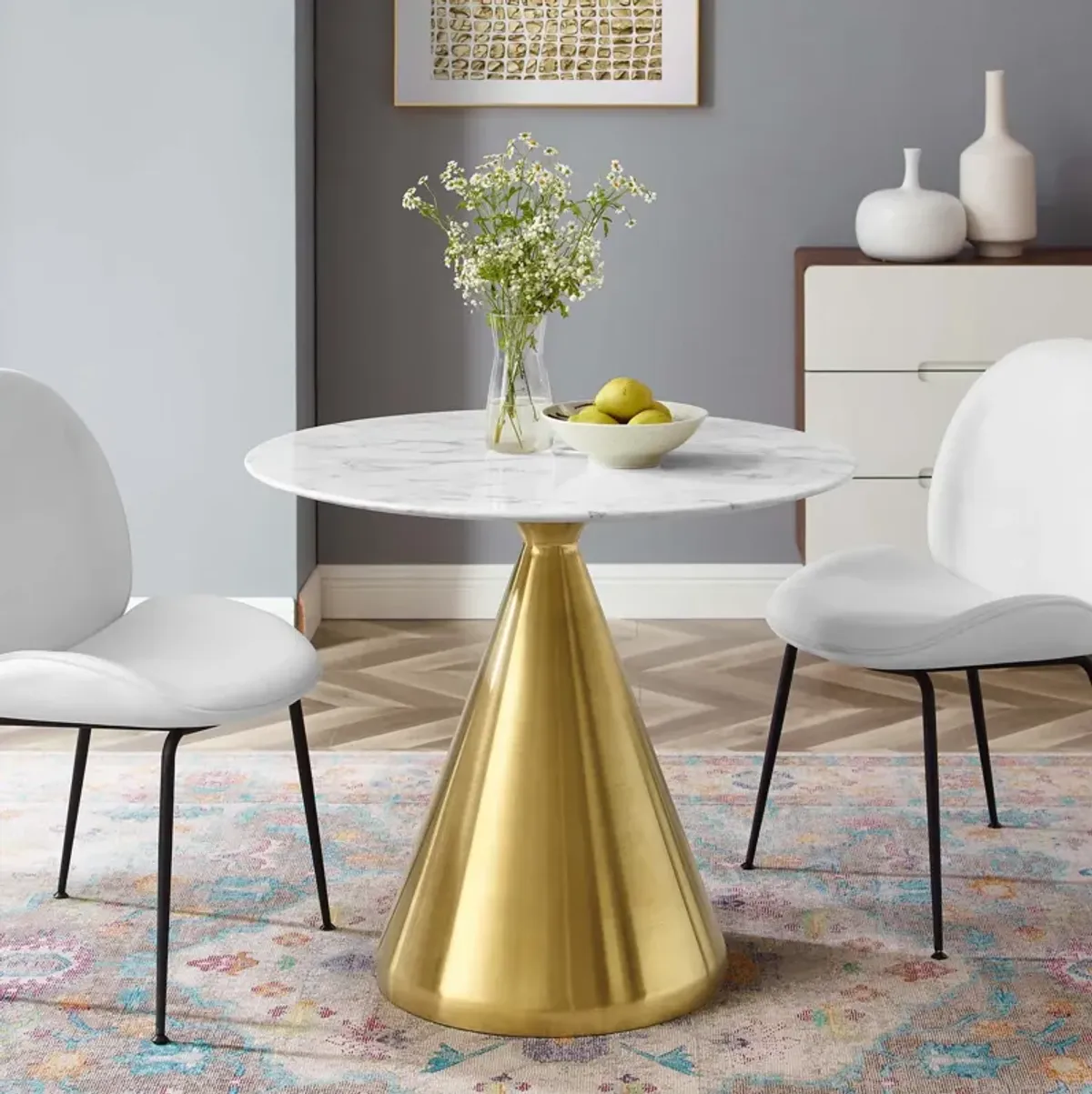 Modway - Tupelo 36" Artificial Marble Dining Table Gold White