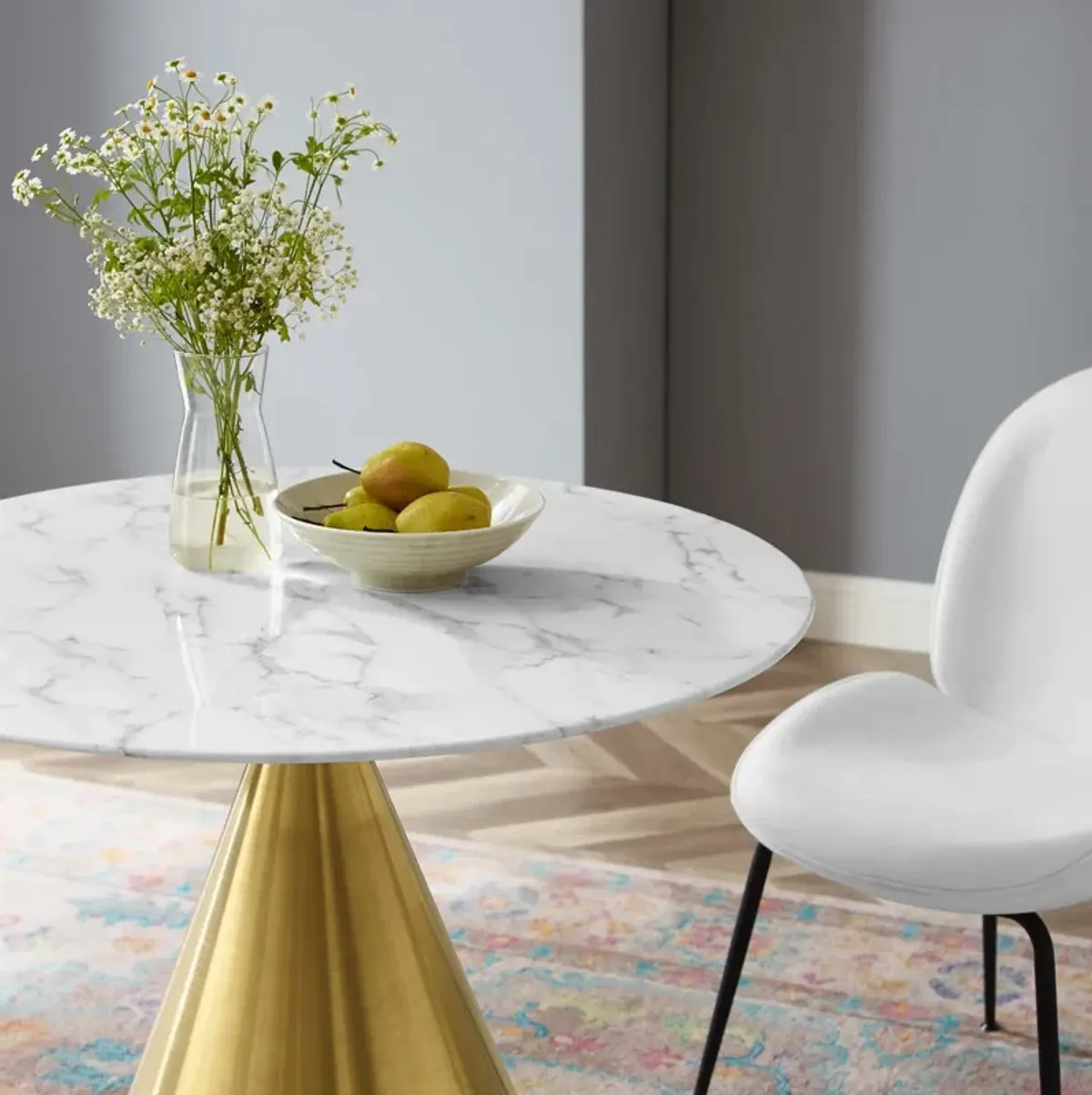 Modway - Tupelo 36" Artificial Marble Dining Table Gold White