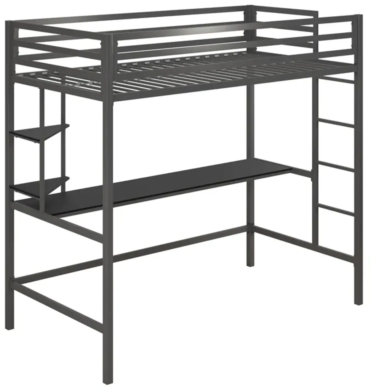 Novogratz Maxwell Metal Loft Bed with Desk & Shelves