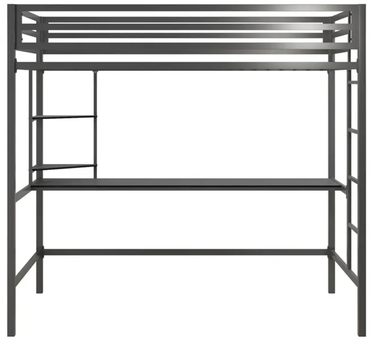 Maxwell Metal Loft Bed with Desk & Shelves