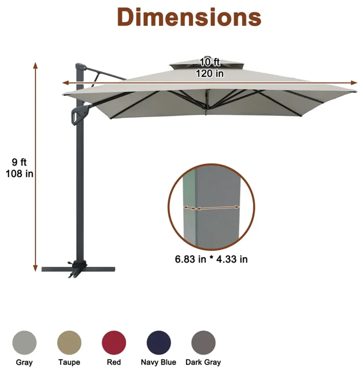 MONDAWE 10 ft. Square Offset Cantilever Outdoor Patio Umbrella