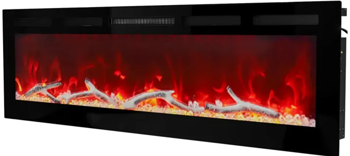 MONDAWE 60" Wall-Mounted Recessed Electric Fireplace 4780 BTU Heater with Remote Control Adjustable Flame Color & Temperature Setting