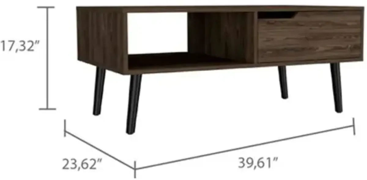 Hivvago 40" Dark Walnut Rectangular Coffee Table With Drawer And Shelf