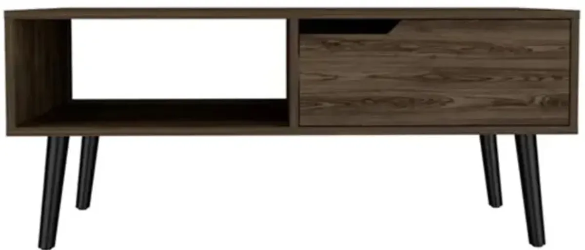 Hivvago 40" Dark Walnut Rectangular Coffee Table With Drawer And Shelf