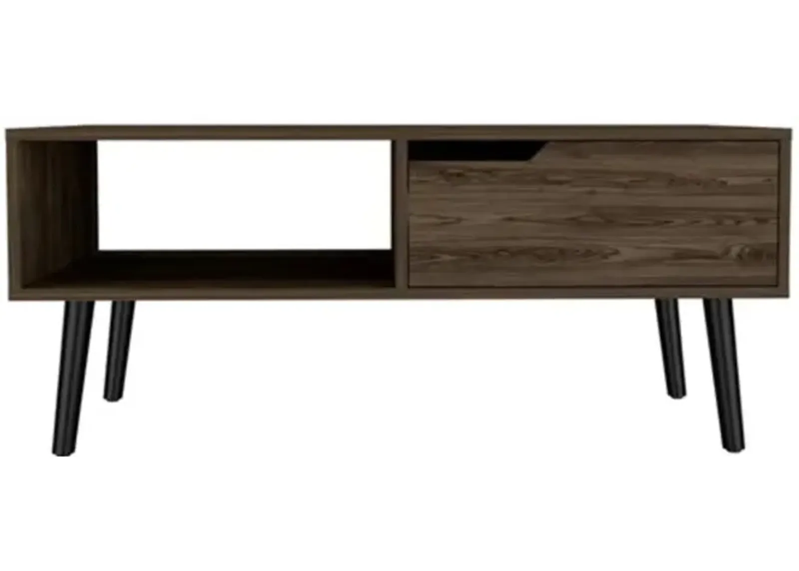 Homezia 40" Dark Walnut Rectangular Coffee Table With Drawer And Shelf