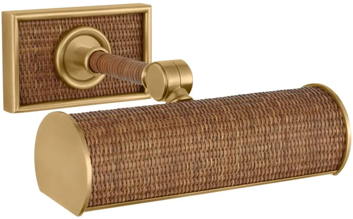 Halwell 8" Picture Light in Brass and Natural Woven Rattan