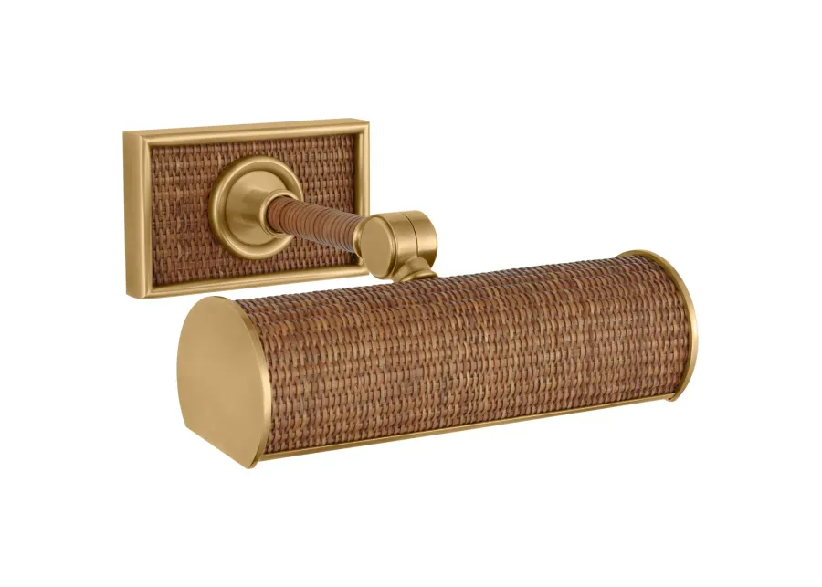 Halwell 8" Picture Light in Brass and Natural Woven Rattan