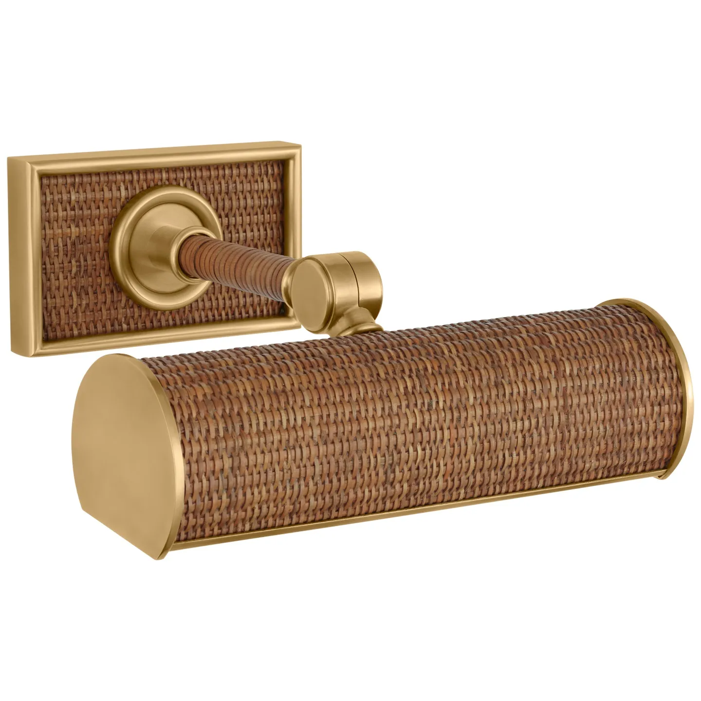 Halwell 8" Picture Light in Brass and Natural Woven Rattan