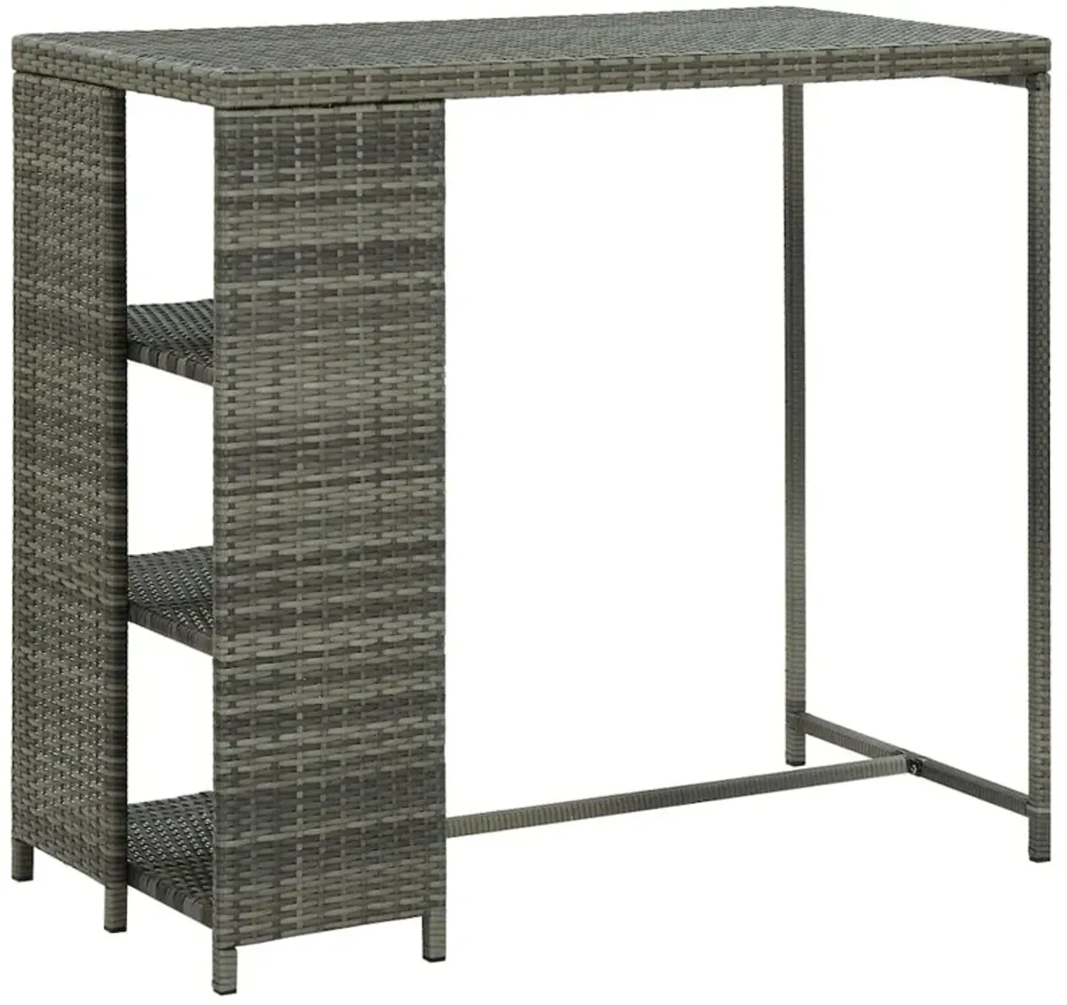 vidaXL Bar Table with Storage Rack Gray 47.2"x23.6"x43.3" Poly Rattan, 313477