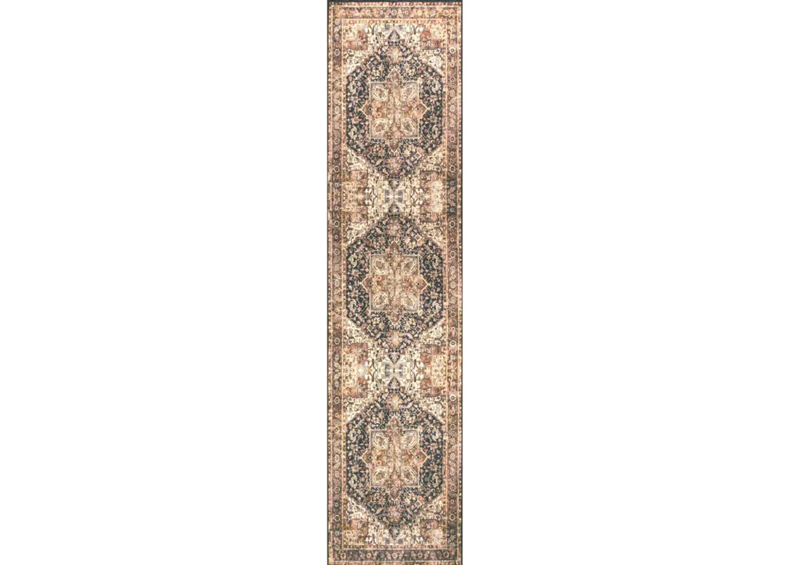 Chapell Chenille Traditional Medallion Machine-Washable Black/Terra 2 ft. x 8 ft. Runner Rug