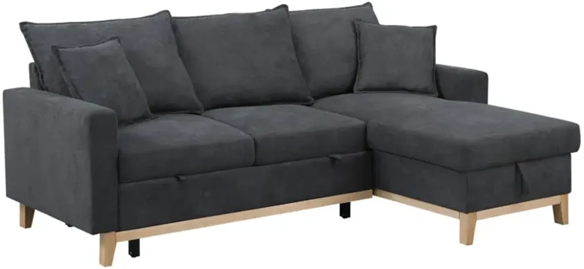 Colton Dark Gray Woven Reversible Sleeper Sectional Sofa With Storage Chaise