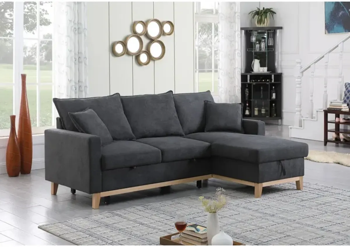 Colton Dark Gray Woven Reversible Sleeper Sectional Sofa With Storage Chaise